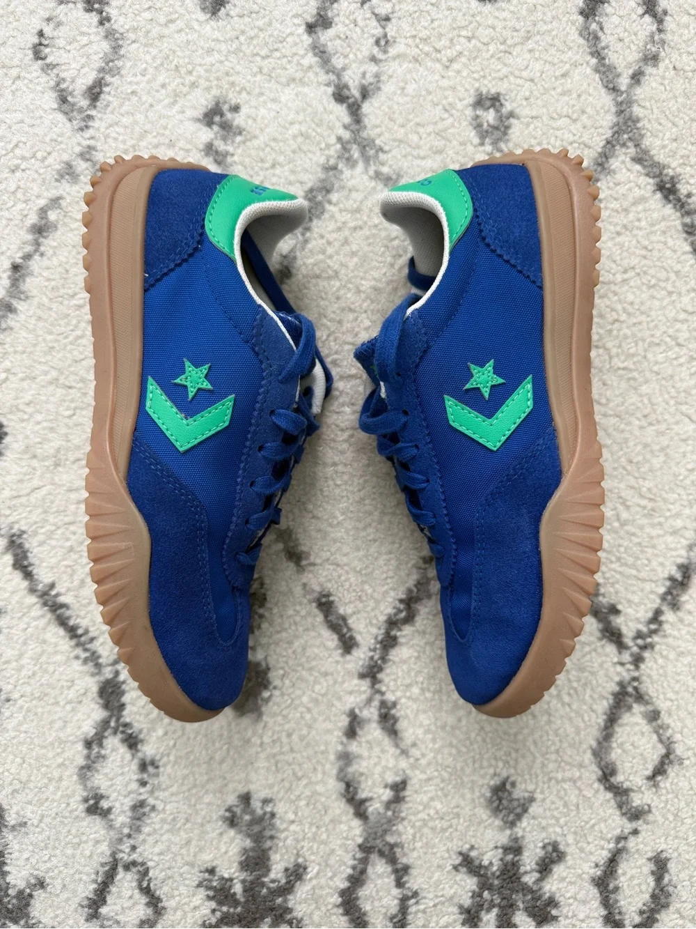 Converse Kids Blue Suede & Textile Low-Top Sneakers with Green Heel Accent